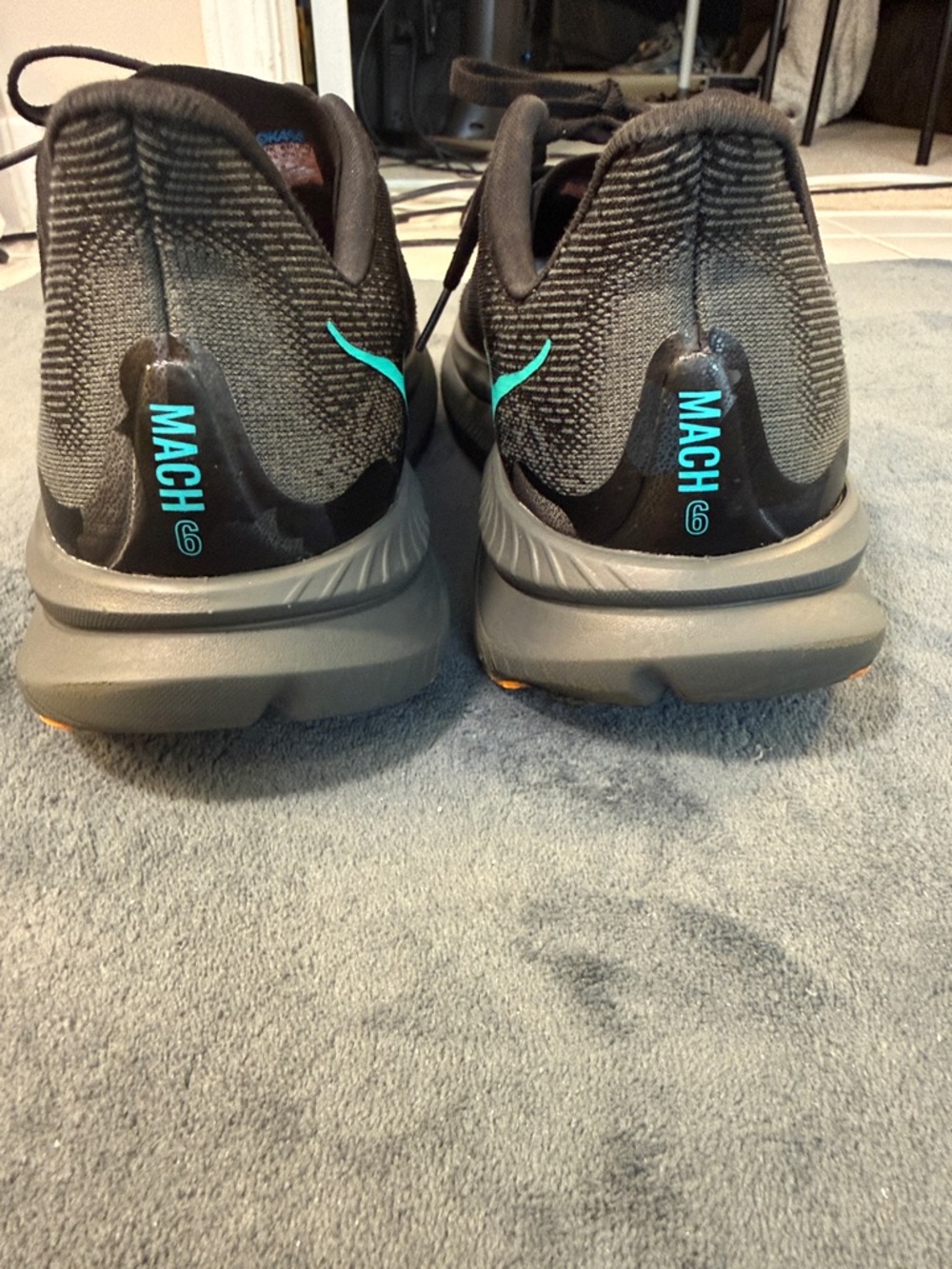 Hoka Mach 6 Black Running Sneakers with Orange and Teal Accents - Picture 3 of 8